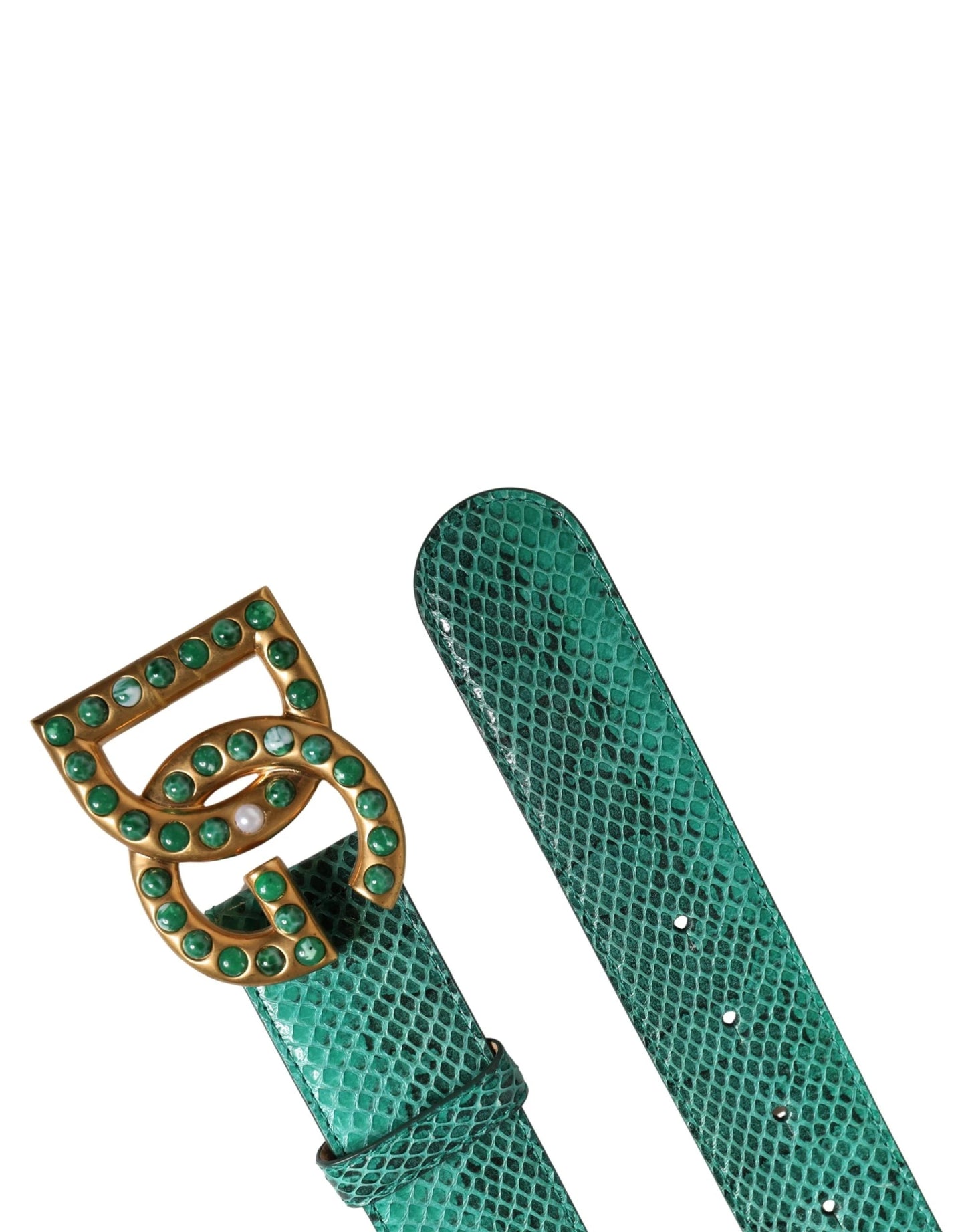 Dolce & Gabbana Green Leather DG Logo Embellished Buckle Belt by Dolce & Gabbana