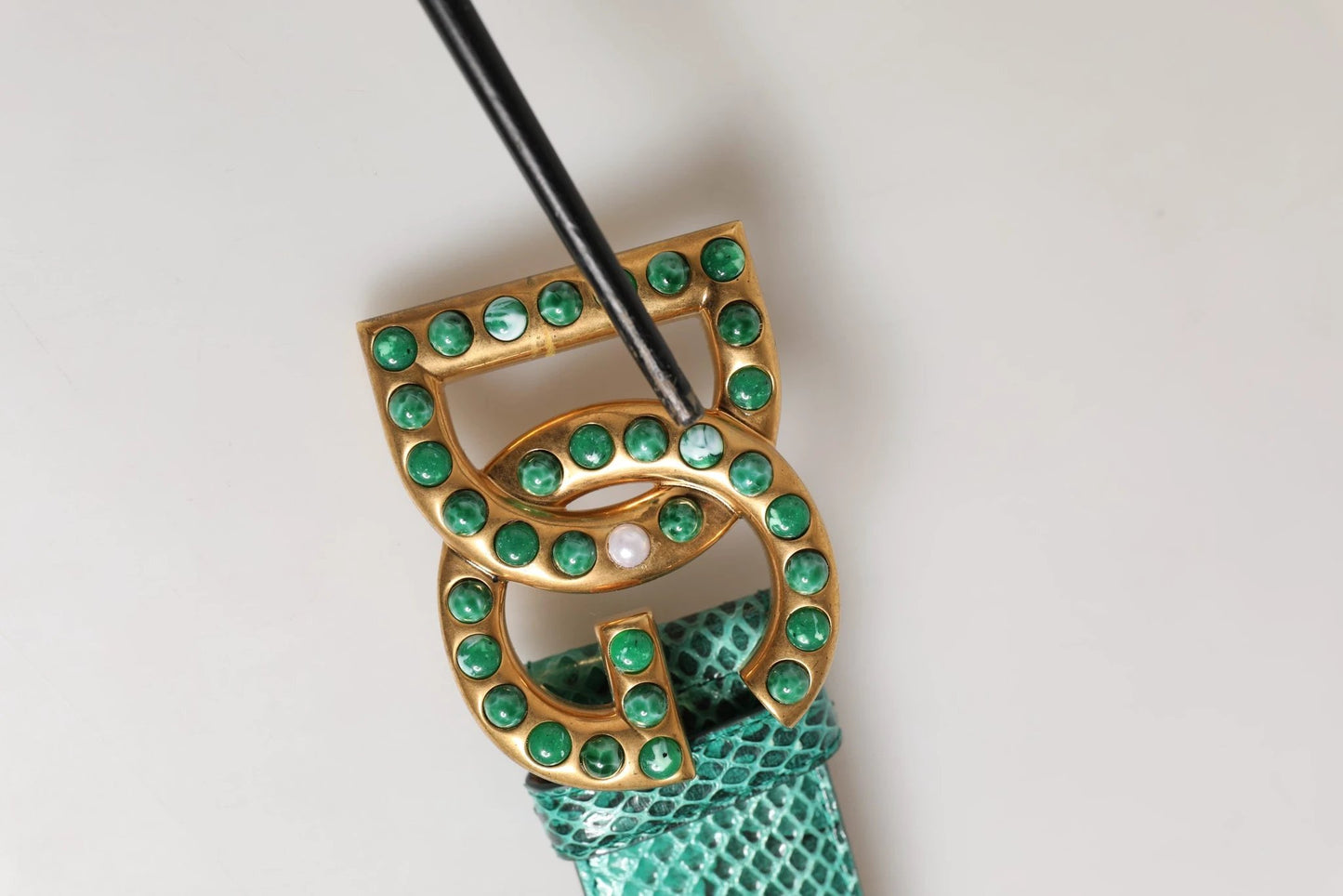 Dolce & Gabbana Green Leather DG Logo Embellished Buckle Belt by Dolce & Gabbana