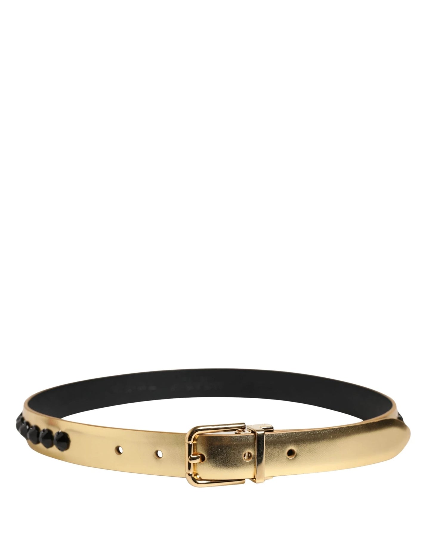Dolce & Gabbana Gold Leather Black Crystals Metal Buckle Belt by Dolce & Gabbana