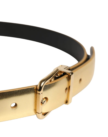 Dolce & Gabbana Gold Leather Black Crystals Metal Buckle Belt by Dolce & Gabbana