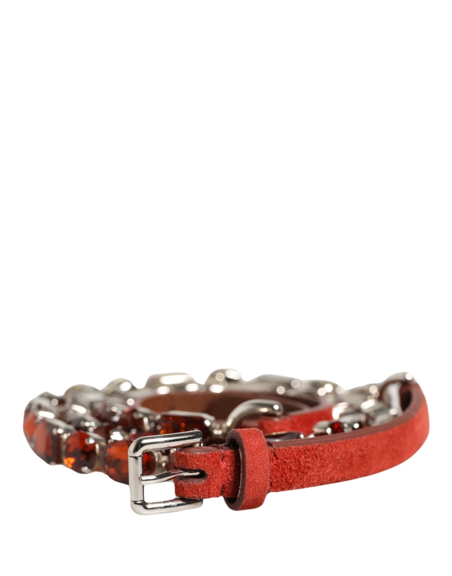 Dolce & Gabbana Red Velvet Crystals Chain Embellished Belt by Dolce & Gabbana