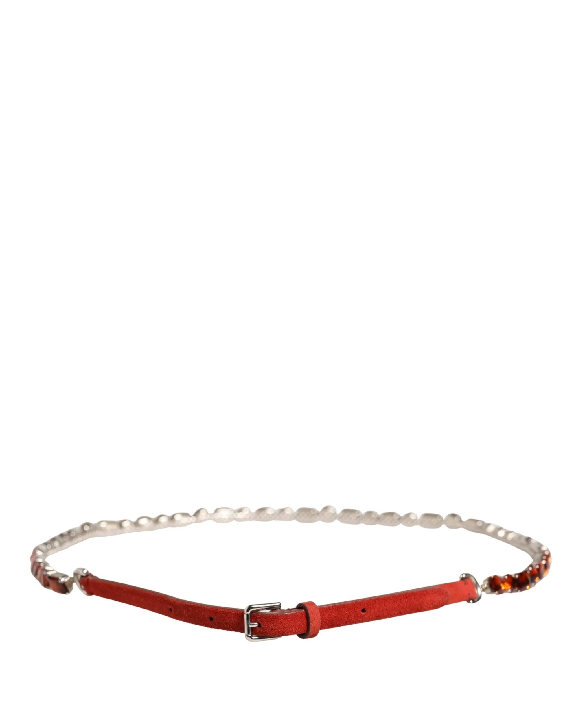 Dolce & Gabbana Red Velvet Crystals Chain Embellished Belt by Dolce & Gabbana