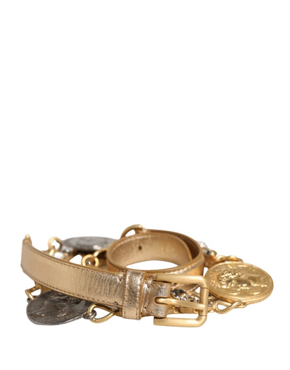 Dolce & Gabbana Gold Brass Chain Coin Embellished Metal Buckle Belt by Dolce & Gabbana