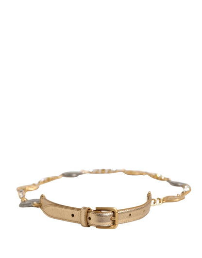 Dolce & Gabbana Gold Brass Chain Coin Embellished Metal Buckle Belt by Dolce & Gabbana