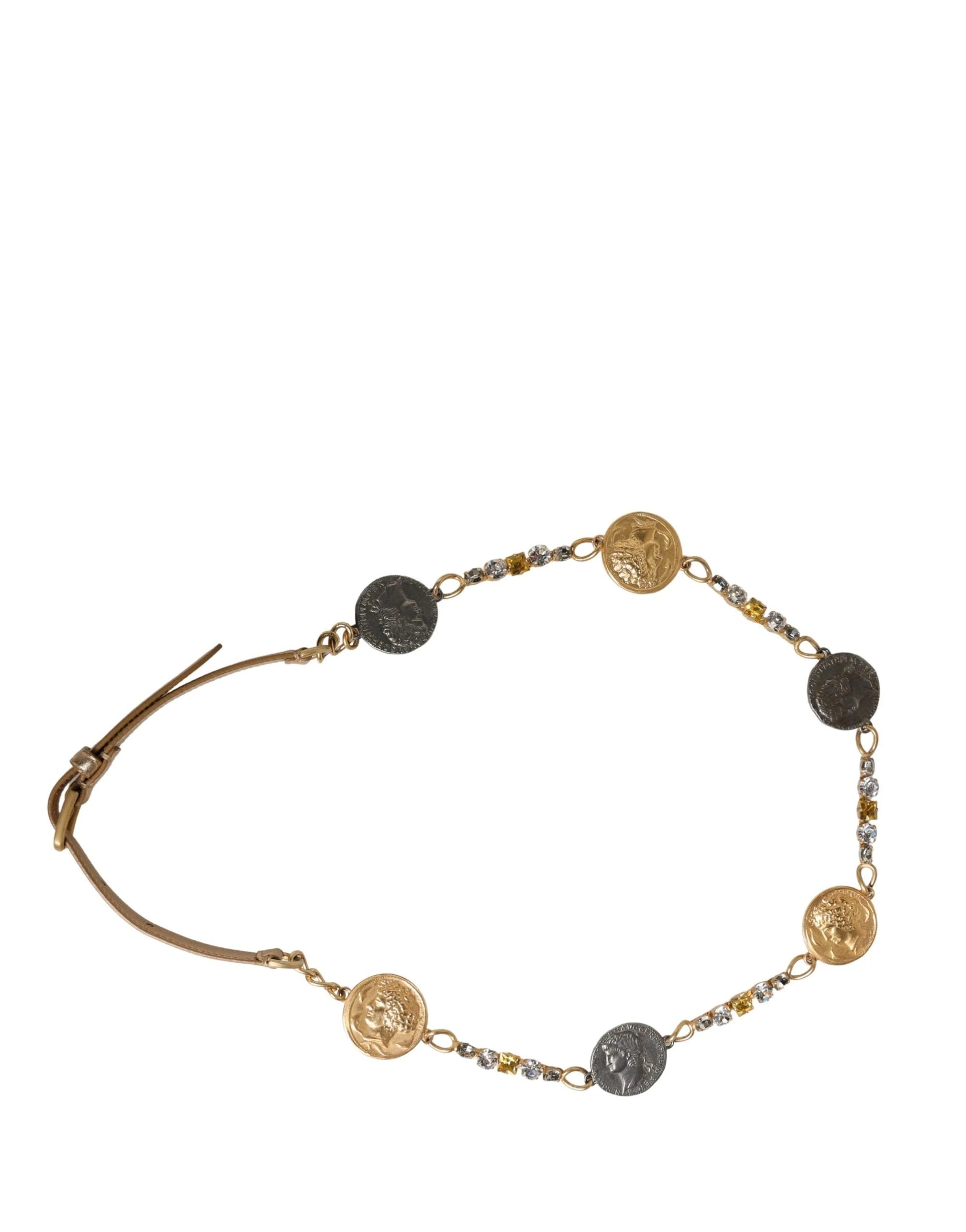 Dolce & Gabbana Gold Brass Chain Coin Embellished Metal Buckle Belt by Dolce & Gabbana