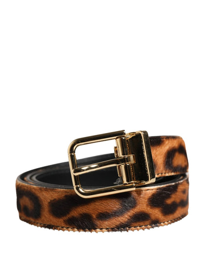 Dolce & Gabbana Brown Calf Fur Leopard Metal Buckle Belt by Dolce & Gabbana