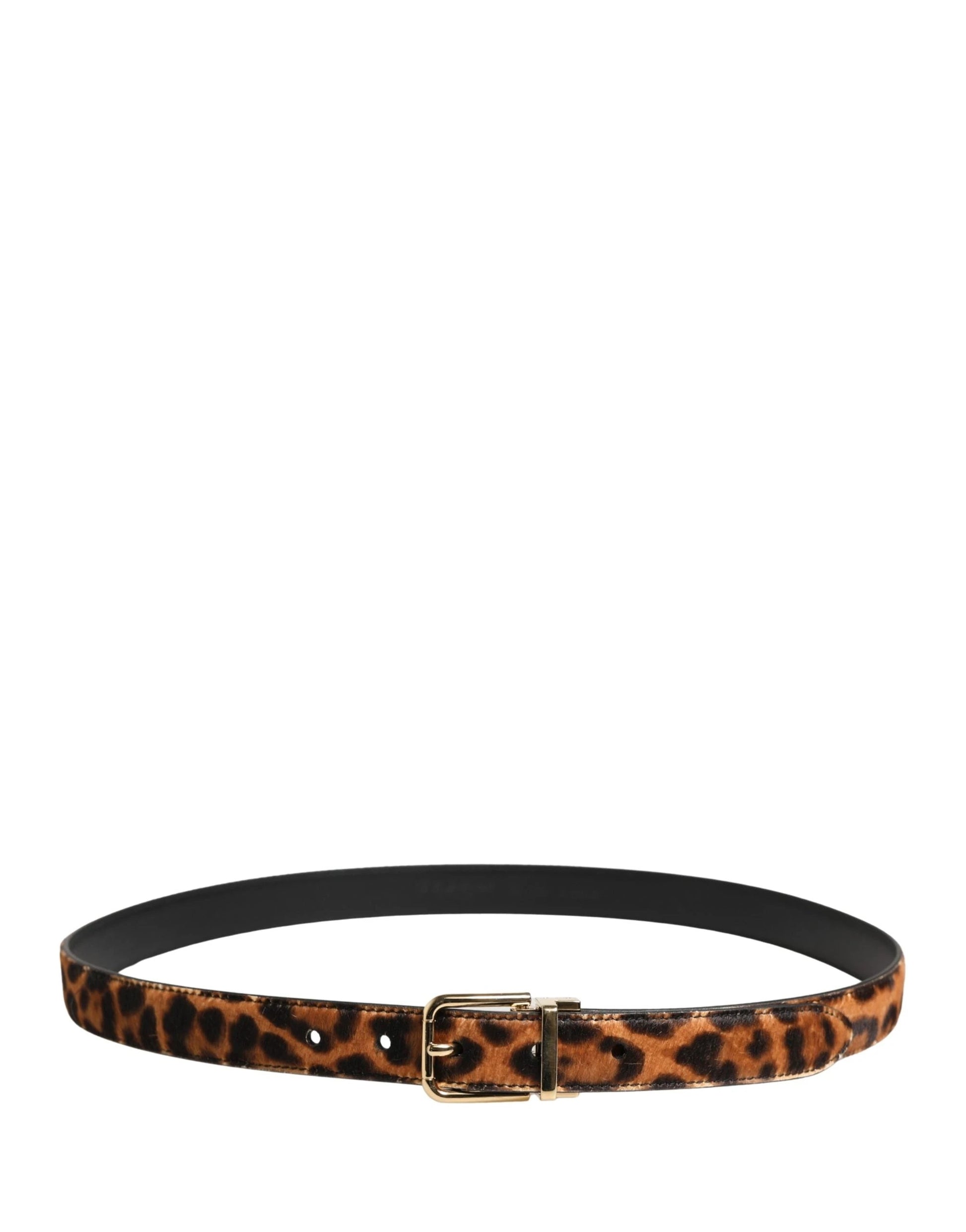 Dolce & Gabbana Brown Calf Fur Leopard Metal Buckle Belt by Dolce & Gabbana
