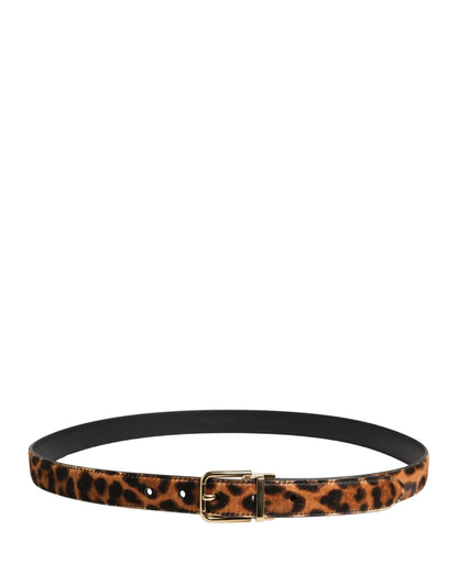 Dolce & Gabbana Brown Calf Fur Leopard Metal Buckle Belt by Dolce & Gabbana