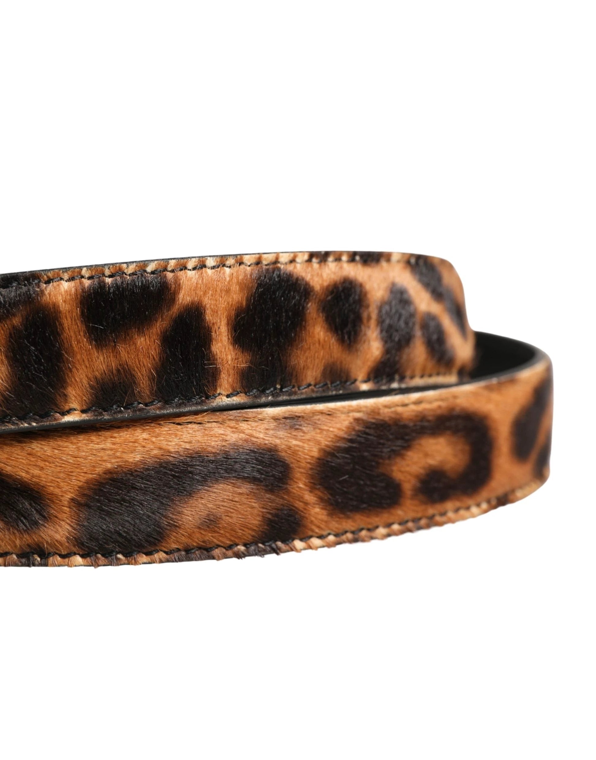 Dolce & Gabbana Brown Calf Fur Leopard Metal Buckle Belt by Dolce & Gabbana