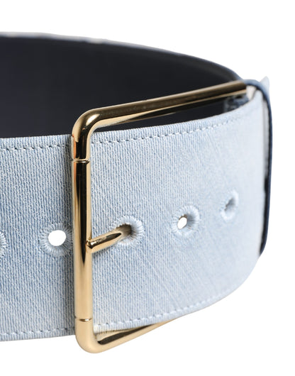 Dolce & Gabbana Blue Two Tone Denim Gold Metal Buckle Belt
