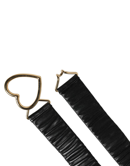 Dolce & Gabbana Black Leather Gold Heart Metal Buckle Belt by Dolce & Gabbana