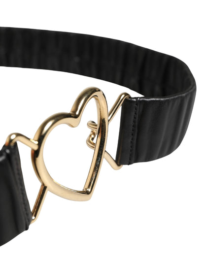 Dolce & Gabbana Black Leather Gold Heart Metal Buckle Belt by Dolce & Gabbana
