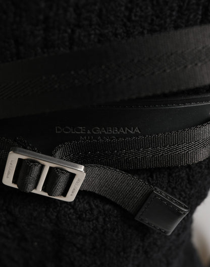 Dolce Gabbana Sac À Dos Tricot Laine Mélange Noir Luxe Voyage Fabriqué en Italie