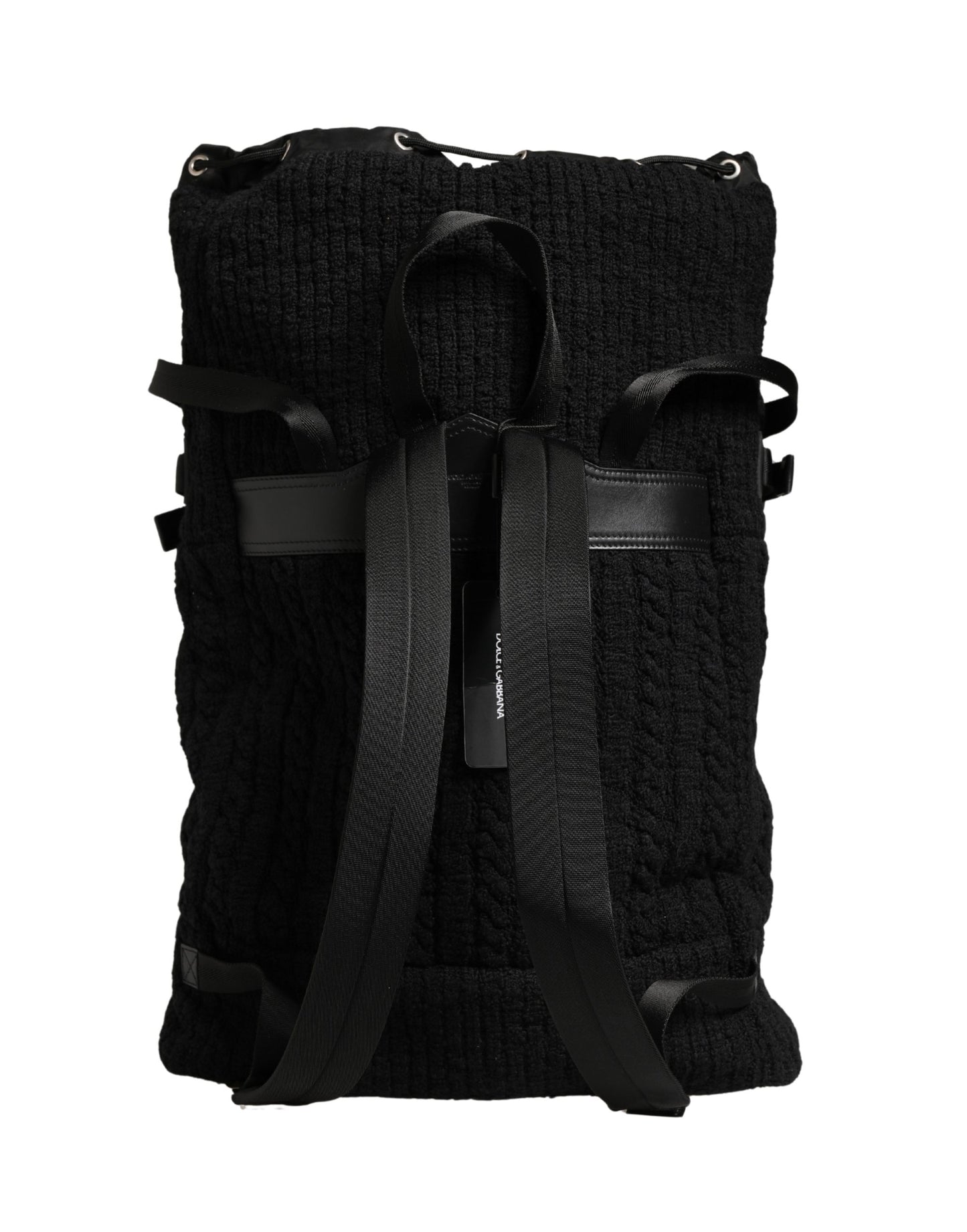 Dolce Gabbana Sac À Dos Tricot Laine Mélange Noir Luxe Voyage Fabriqué en Italie