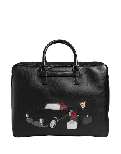 Dolce & Gabbana Mediterraneo Weekender Sac Voyage En Cuir De Veau Noir Avec Appliqué Logo