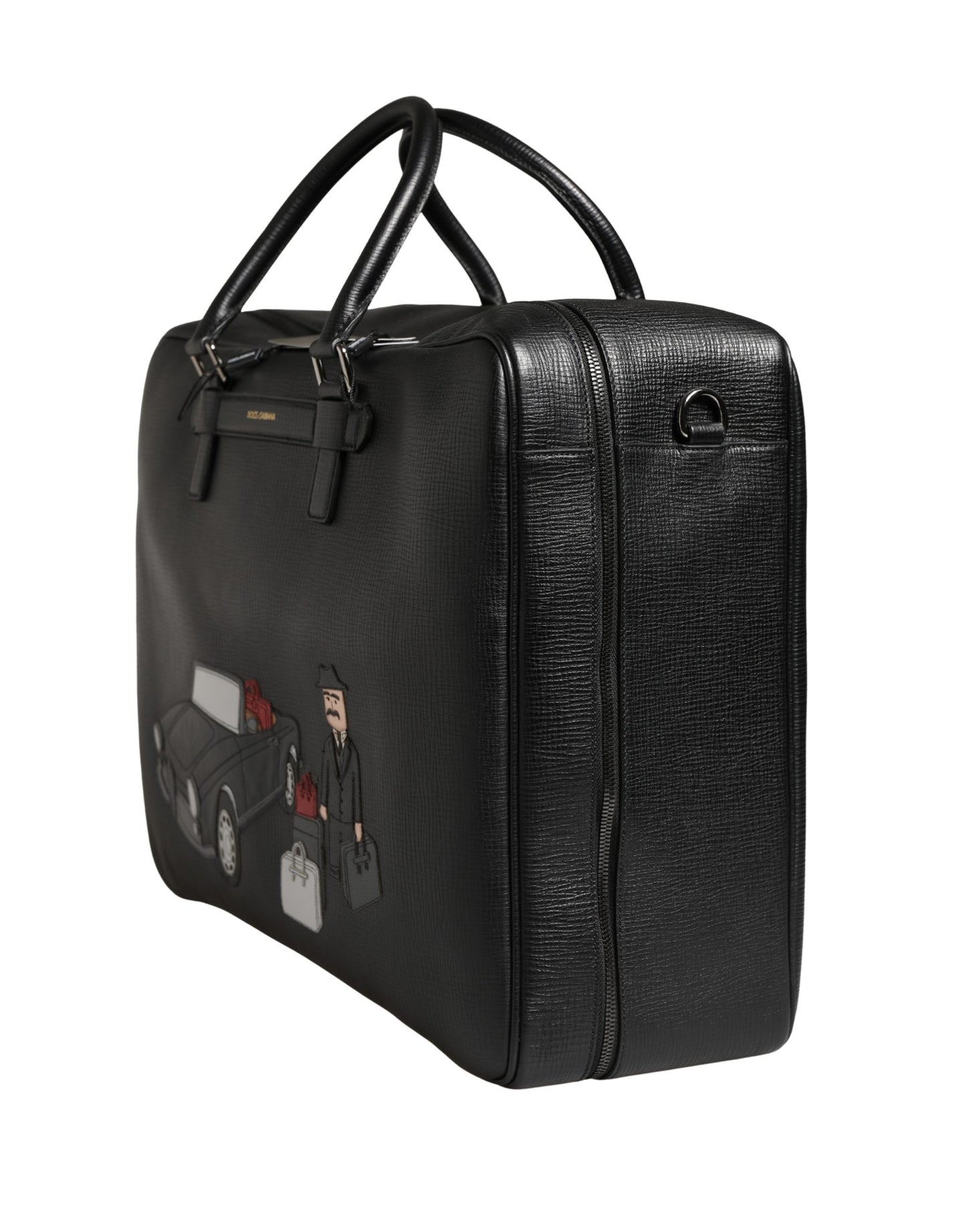 Dolce & Gabbana Mediterraneo Weekender Sac Voyage En Cuir De Veau Noir Avec Appliqué Logo