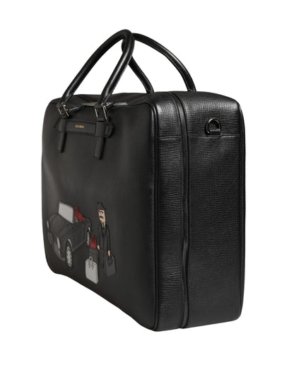 Dolce & Gabbana Mediterraneo Weekender Sac Voyage En Cuir De Veau Noir Avec Appliqué Logo