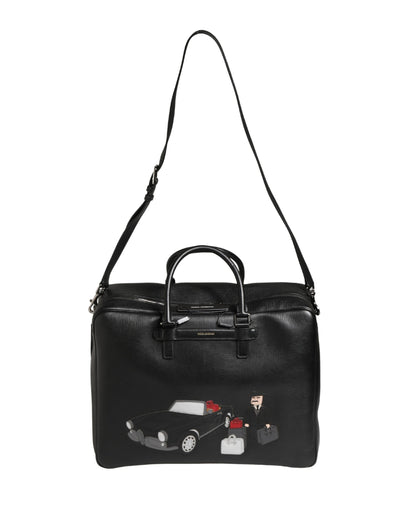 Dolce & Gabbana Mediterraneo Weekender Sac Voyage En Cuir De Veau Noir Avec Appliqué Logo