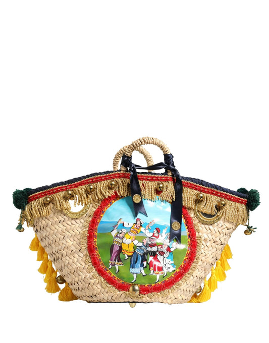 Dolce & Gabbana Multicolor Woven Straw Basket Embellished Sicily Bag by Dolce & Gabbana