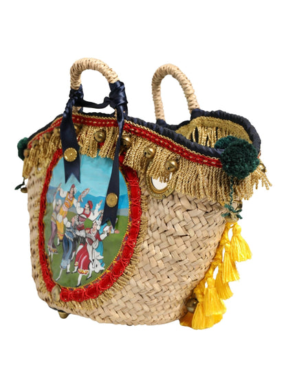 Dolce & Gabbana Multicolor Woven Straw Basket Embellished Sicily Bag by Dolce & Gabbana