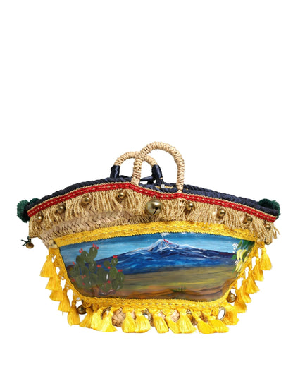 Dolce & Gabbana Multicolor Woven Straw Basket Embellished Sicily Bag by Dolce & Gabbana