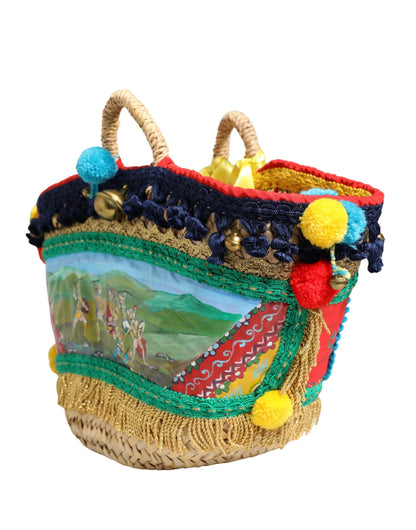 Dolce & Gabbana Multicolor Woven Straw Basket Embellished Sicily Bag by Dolce & Gabbana