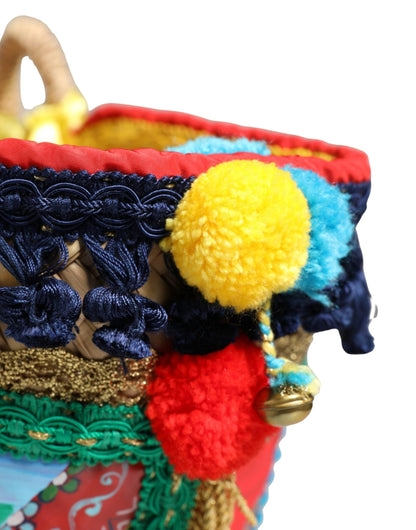 Dolce & Gabbana Multicolor Woven Straw Basket Embellished Sicily Bag by Dolce & Gabbana