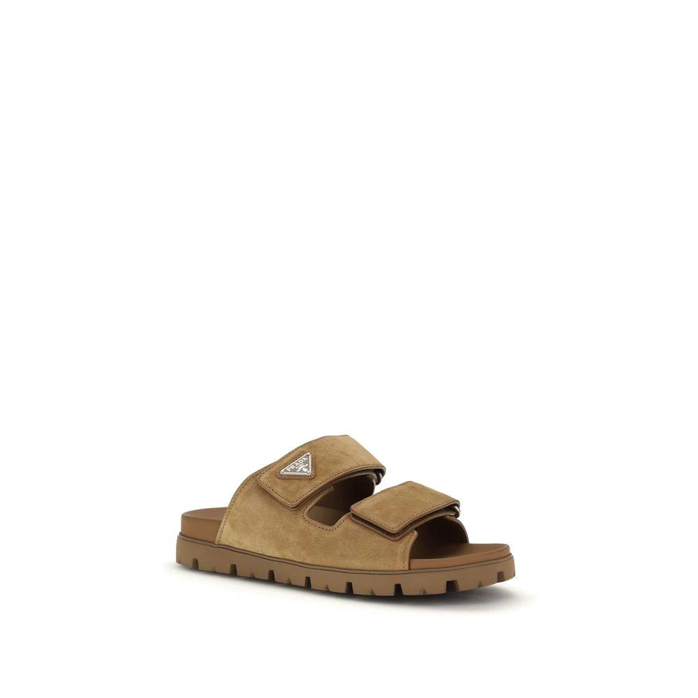 Prada Brown Calf Leather Bos Taurus Strap-On Sandals by Prada