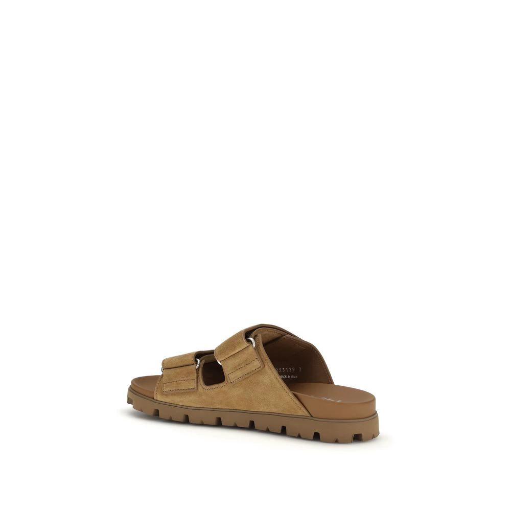 Prada Brown Calf Leather Bos Taurus Strap-On Sandals by Prada