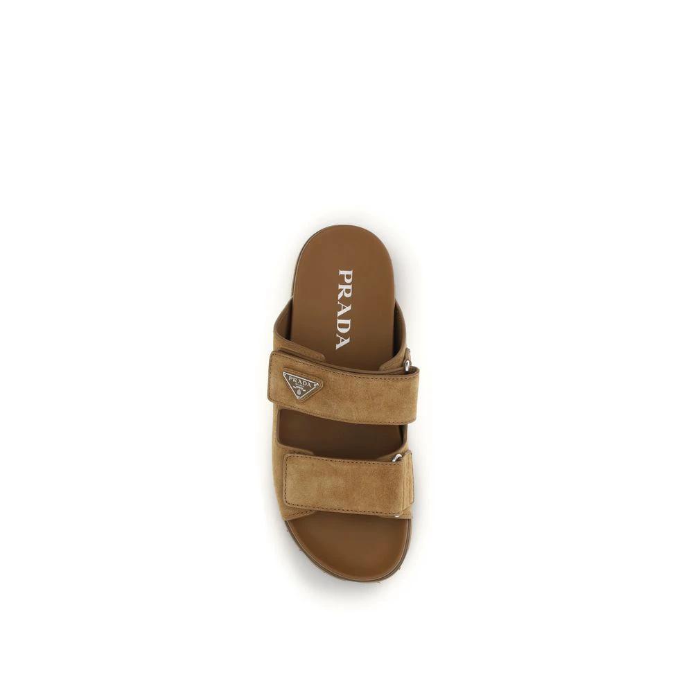 Prada Brown Calf Leather Bos Taurus Strap-On Sandals by Prada