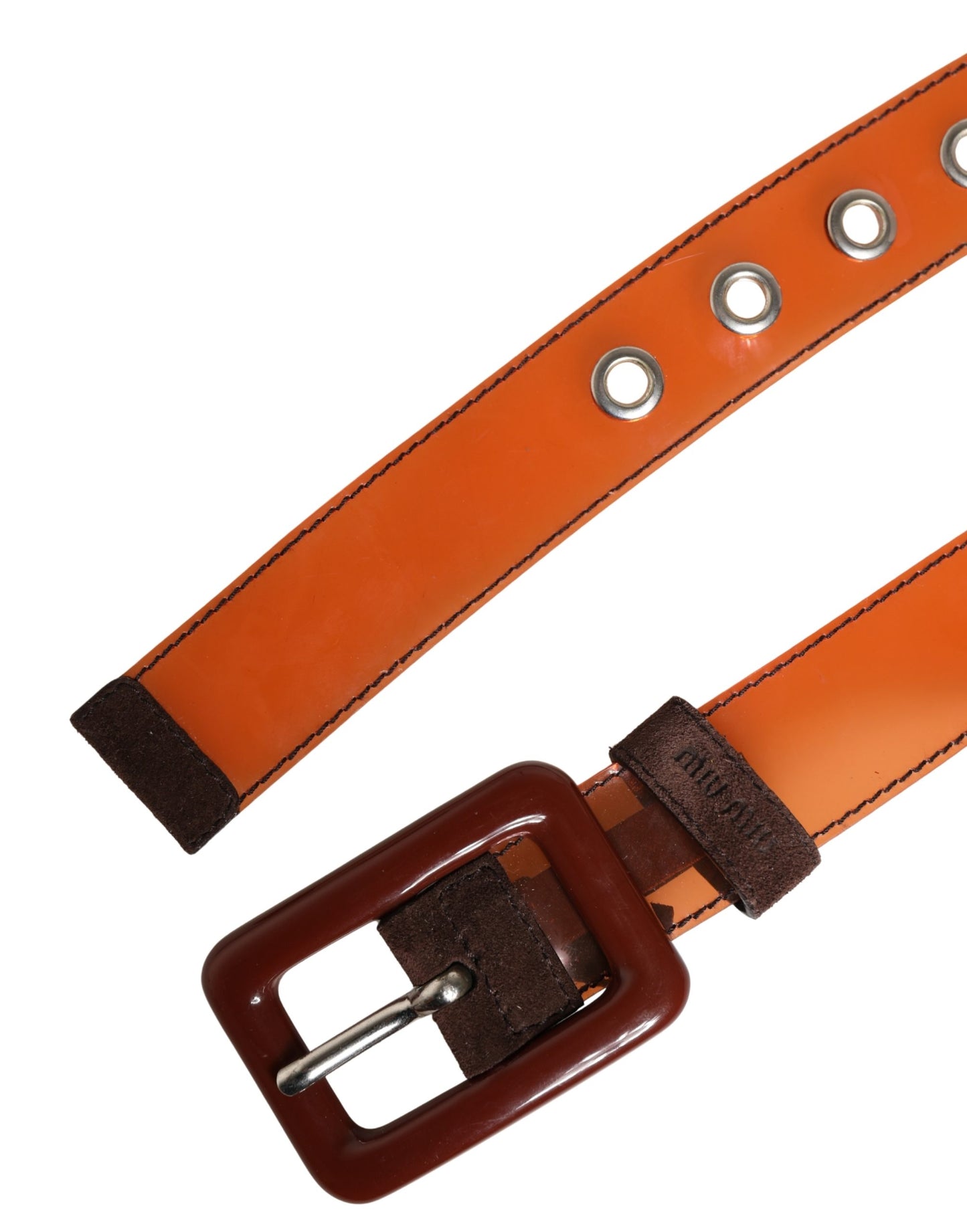 Miu Miu Orange PVC Waist Women Cintura Square Buckle Belt