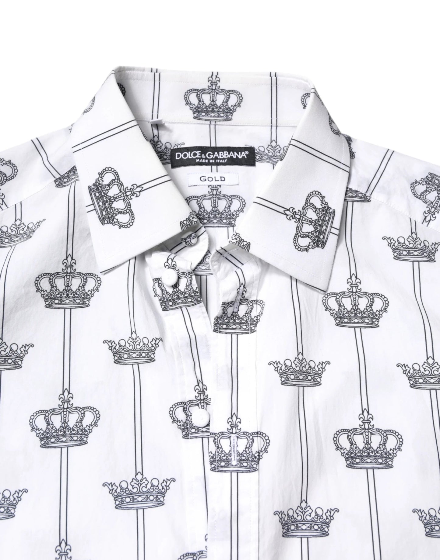 Dolce & Gabbana White GOLD Crown Cotton Dress Formal Shirt