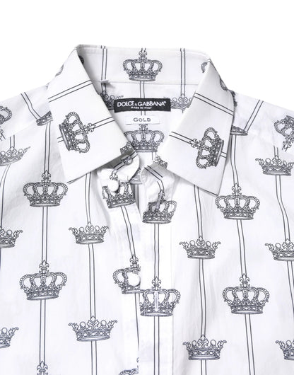 Dolce & Gabbana White GOLD Crown Cotton Dress Formal Shirt