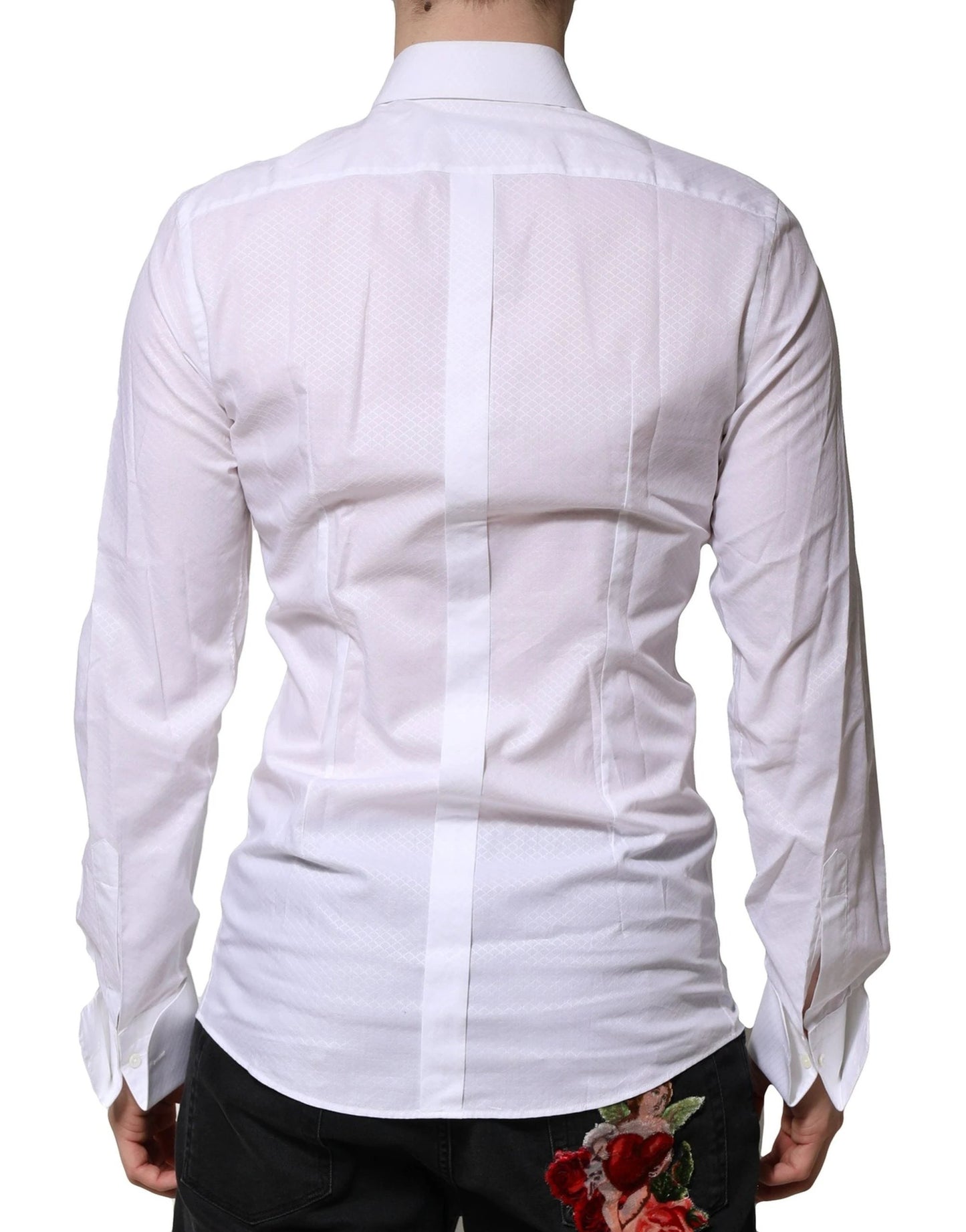 Dolce & Gabbana White GOLD Crown Cotton Dress Formal Shirt