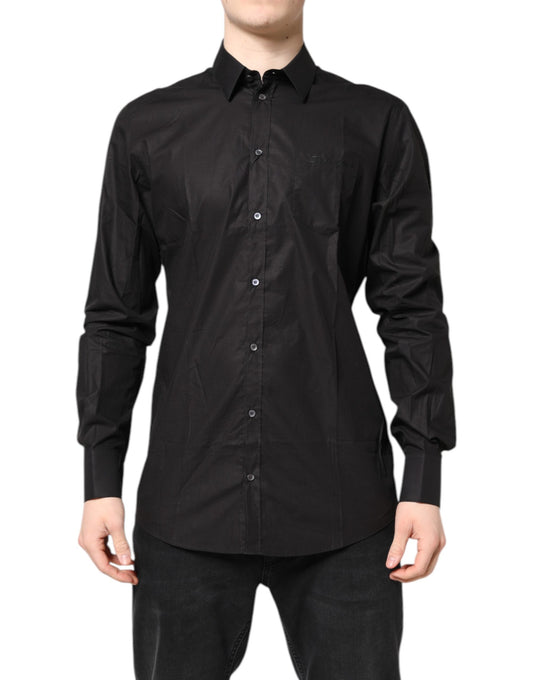 Dolce & Gabbana Black GOLD Cotton Collared Formal Dress Shirt