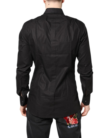 Dolce & Gabbana Black GOLD Cotton Collared Formal Dress Shirt