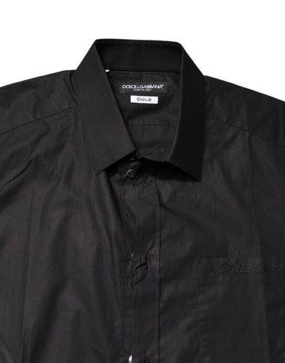 Dolce & Gabbana Black GOLD Cotton Collared Formal Dress Shirt