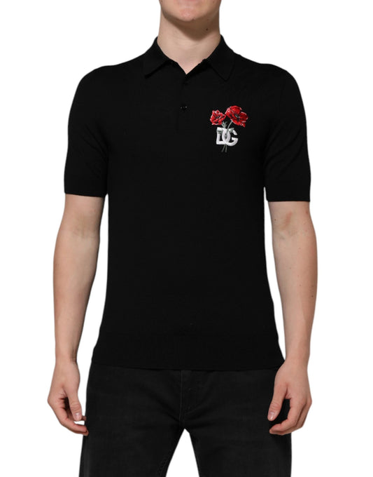 Dolce & Gabbana Black Wool Logo Floral Short Sleeve T-shirt by Dolce & Gabbana