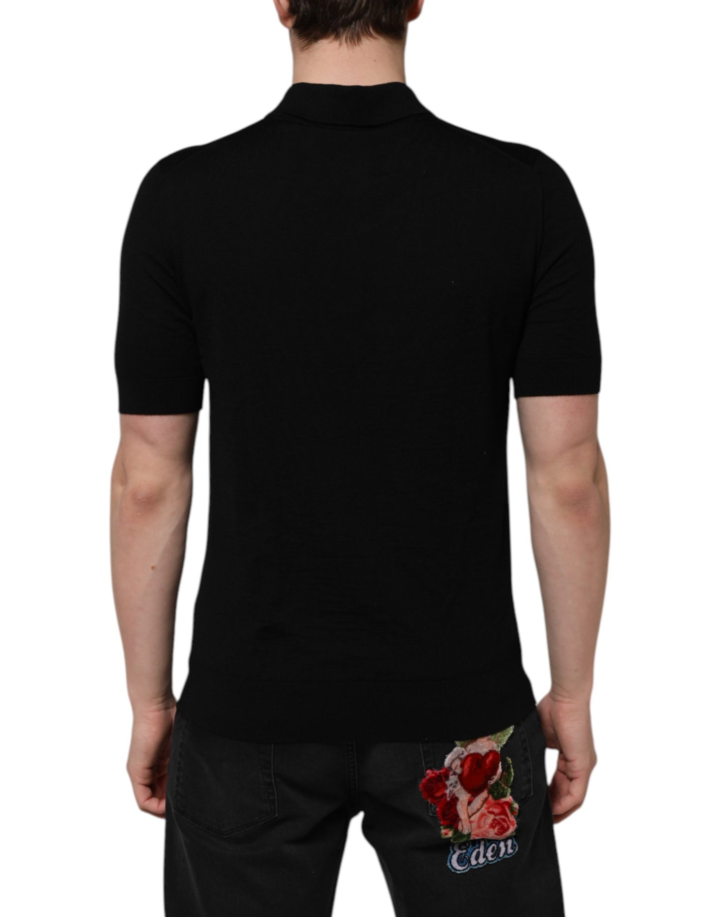 Dolce & Gabbana Black Wool Logo Floral Short Sleeve T-shirt