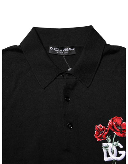 Dolce & Gabbana Black Wool Logo Floral Short Sleeve T-shirt