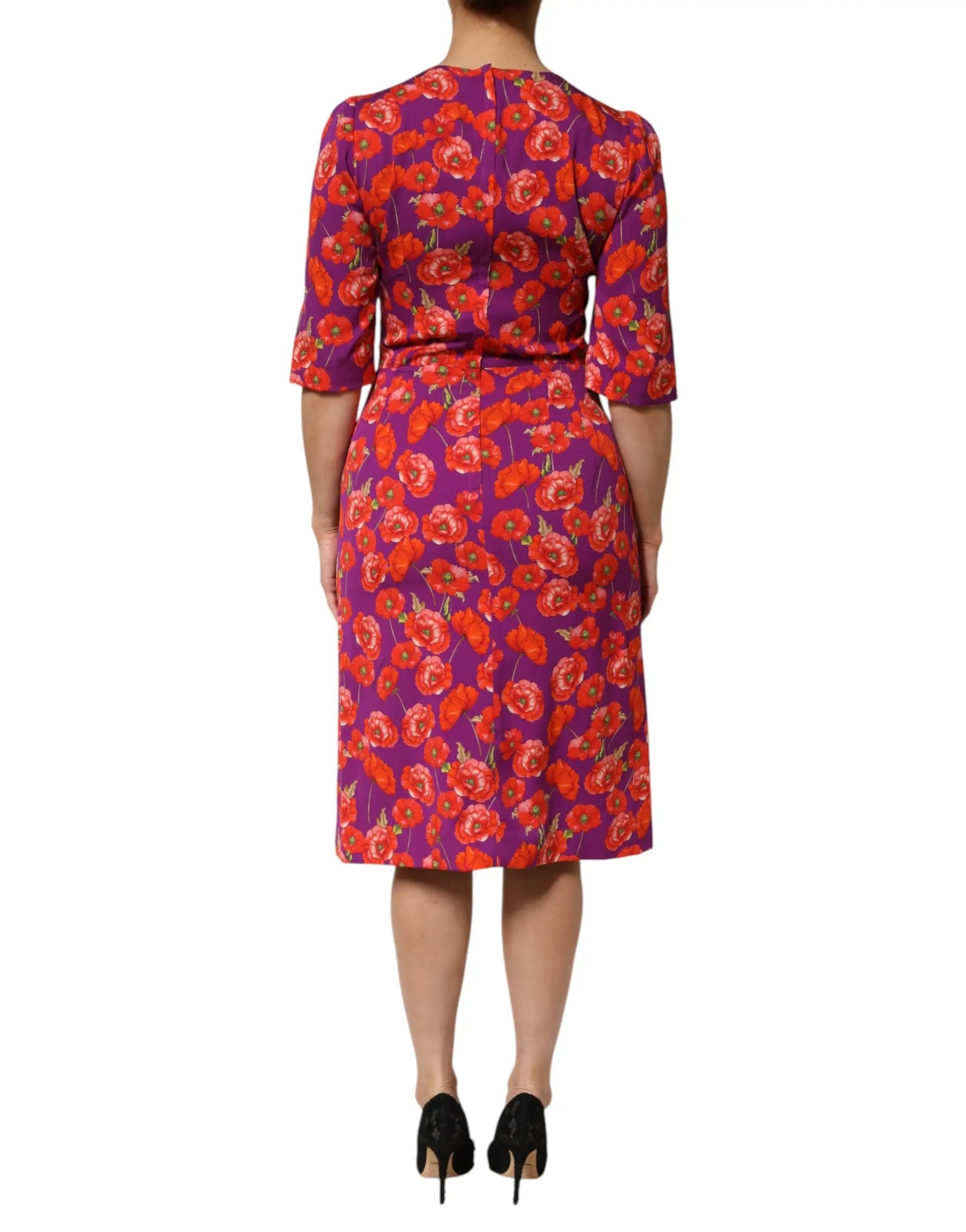 Dolce & Gabbana Purple Silk Floral Print Midi Sheath Dress by Dolce & Gabbana