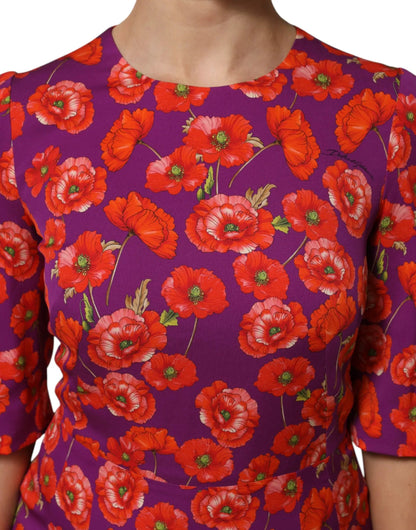 Dolce & Gabbana Purple Silk Floral Print Midi Sheath Dress by Dolce & Gabbana