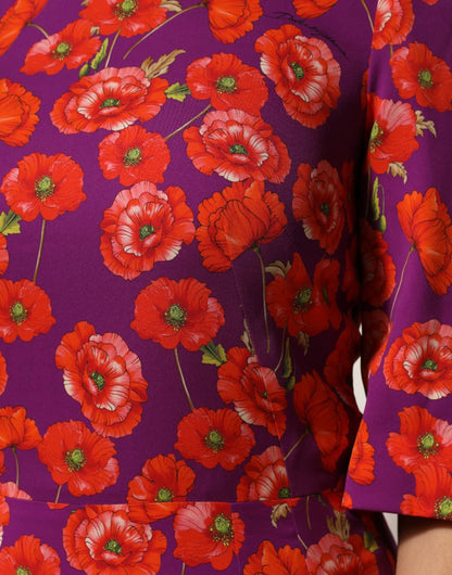 Dolce & Gabbana Purple Silk Floral Print Midi Sheath Dress by Dolce & Gabbana