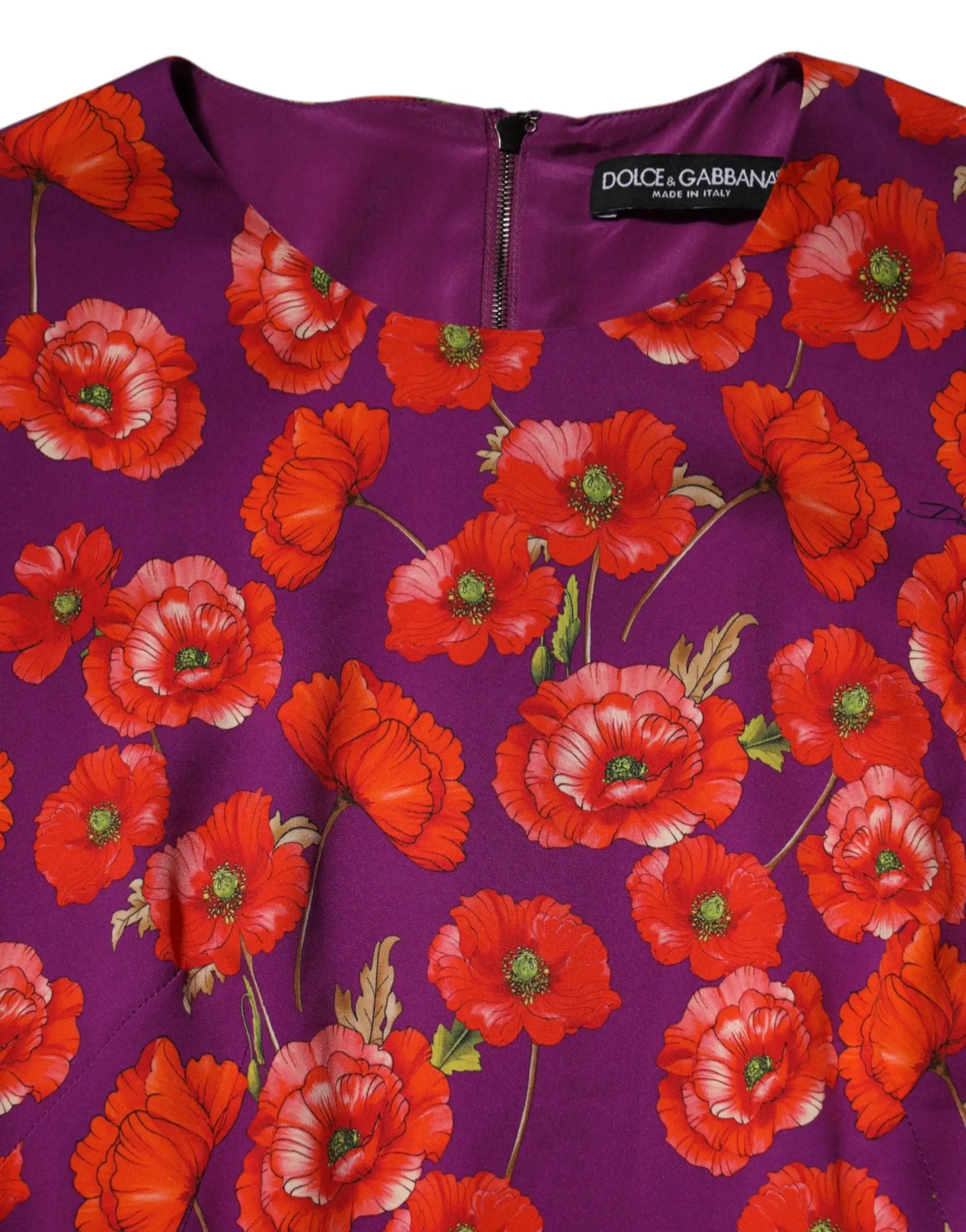 Dolce & Gabbana Purple Silk Floral Print Midi Sheath Dress by Dolce & Gabbana