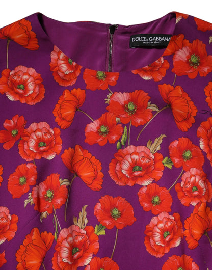 Dolce & Gabbana Purple Silk Floral Print Midi Sheath Dress by Dolce & Gabbana