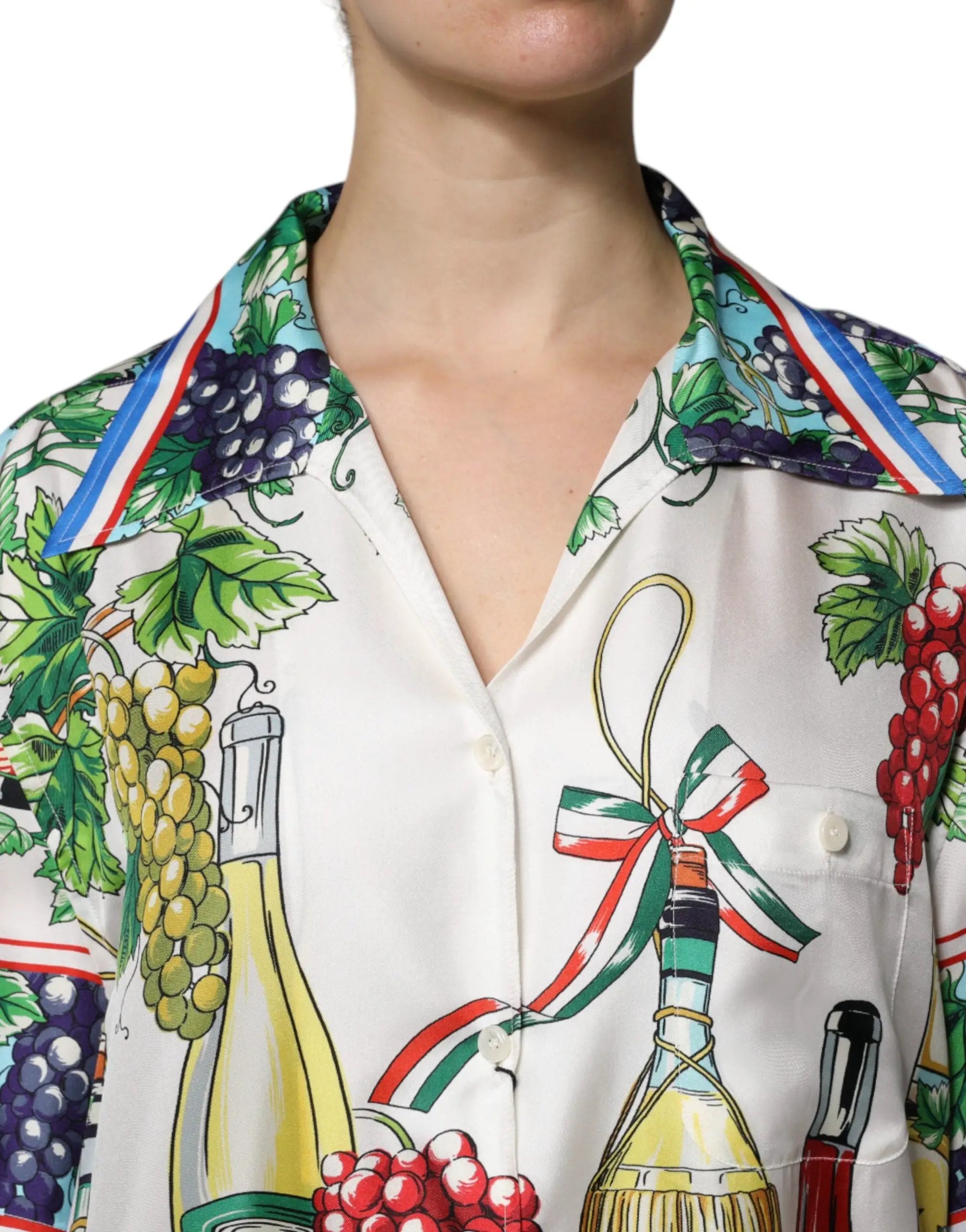 Dolce & Gabbana Multicolor Short Sleeve Silk Food Shirt Top by Dolce & Gabbana