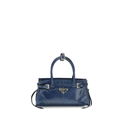 Prada Bonnie Mini Handbag Bleue — Cuir Brillant, Logo Triangle Émaillé & Bandoulière | SS26