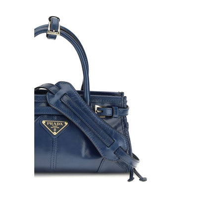 Prada Bonnie Mini Handbag Bleue — Cuir Brillant, Logo Triangle Émaillé & Bandoulière | SS26