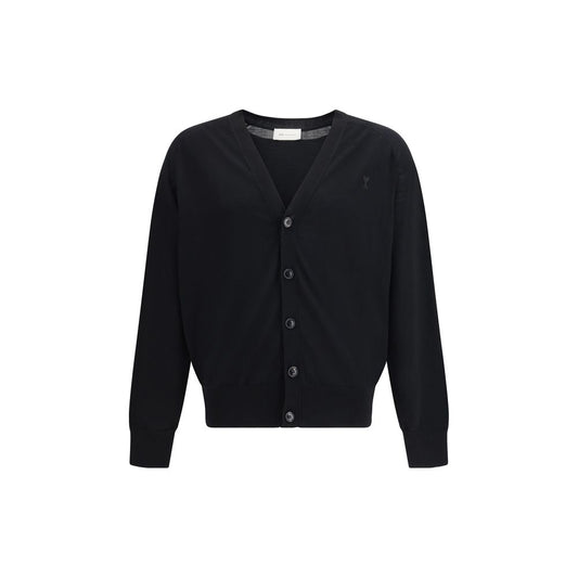Ami Paris – Cardigan Ami de Cœur Laine Mérinos Noir | SS26