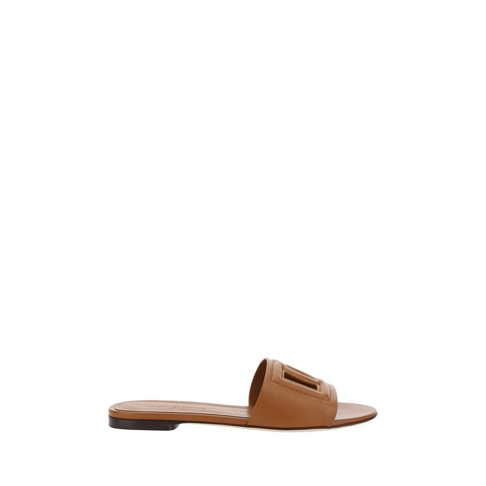 Dolce & Gabbana – Sandales Plates en Cuir Veau Marron | Millennial Sandals